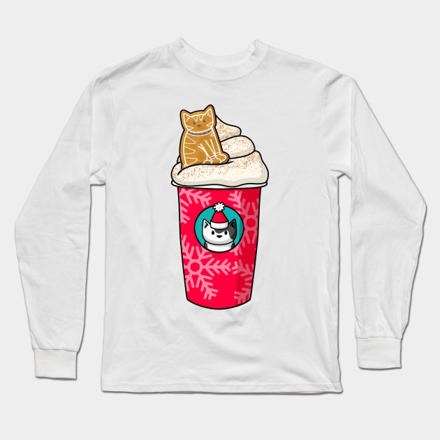 Ginger Bread Latte Cat Long Sleeve T-Shirt by Doodlecats 